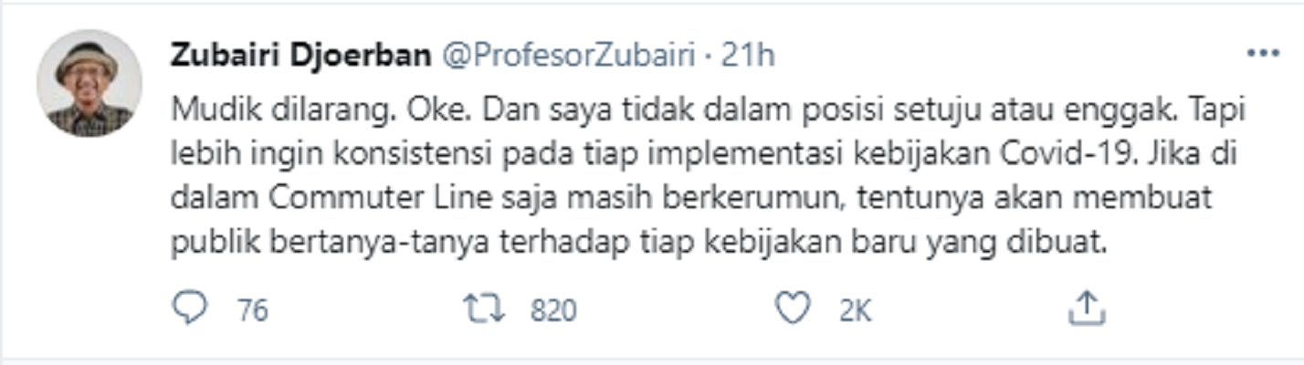 Ketua Satuan Tugas (Satgas) Covid-19 Ikatan Dokter Indonesia (IDI) Prof. dr. Zubairi Djoerban.