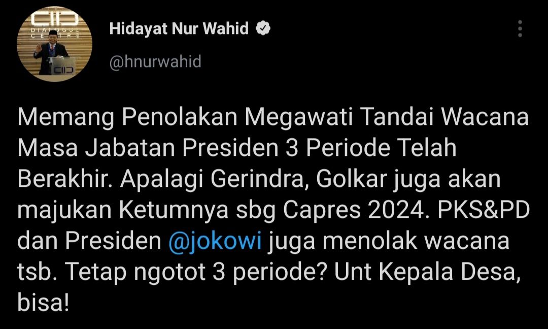 Cuitan Hidayat Nur Wahid (HNW).
