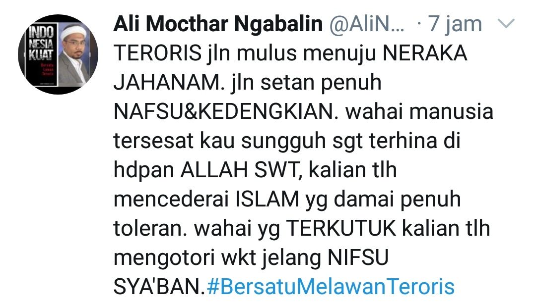 Cuitan Ali Mochtar Ngabalin di Twitter. 