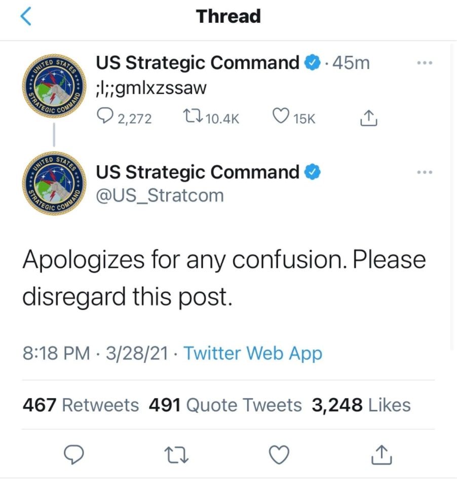 Klarifikasi dari US Strategic Command. (Twitter / @US_Startcom)
