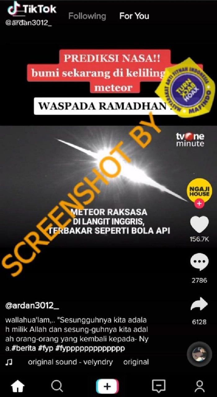 Klaim video di TikTok soal NASA prediksi ada arus meteor di Ramadhan 2021.