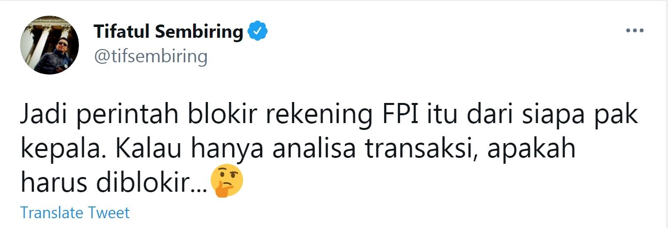 Tangkapan layar cuitan Tifatul Sembiring./Twitter/@tifsembiring