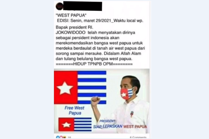 Postingan yang menyebutkan jika Presiden Jokowi rela melepaskan Papua Barat.