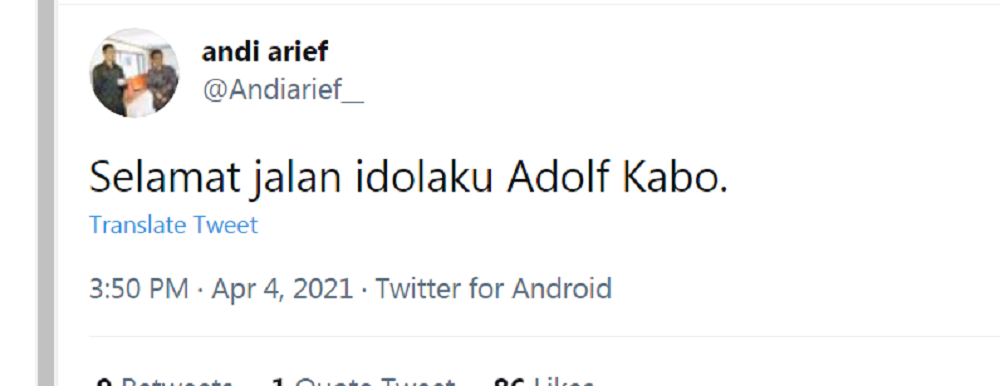 Selamat Jalan Idolaku, Andi Arief Politisi Demokrat Ucapkan Kabar Duka Cita atas Meninggalnya Adolf Kabo