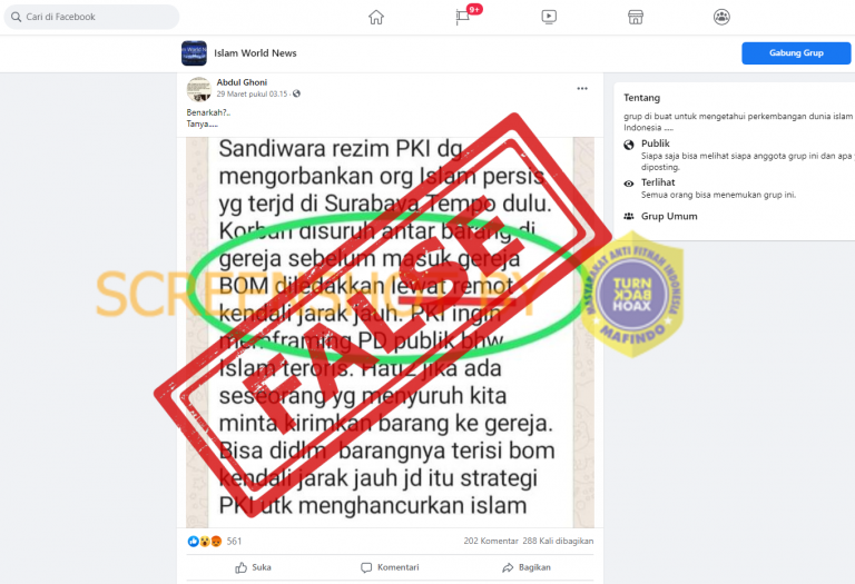 Klaim bahwa ledakan bom di Gereja Katedral Makassar dikendalikan dari jarak jauh sama persis dengan peristiwa bom di Surabaya merupakan klaim yang menyesatkan /Turnbackhoax