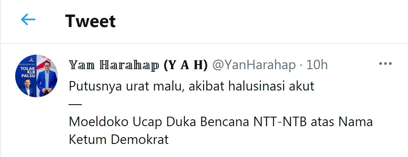 Tangkapan layar cuitan Yan Harahap./Twitter/@YanHarahap