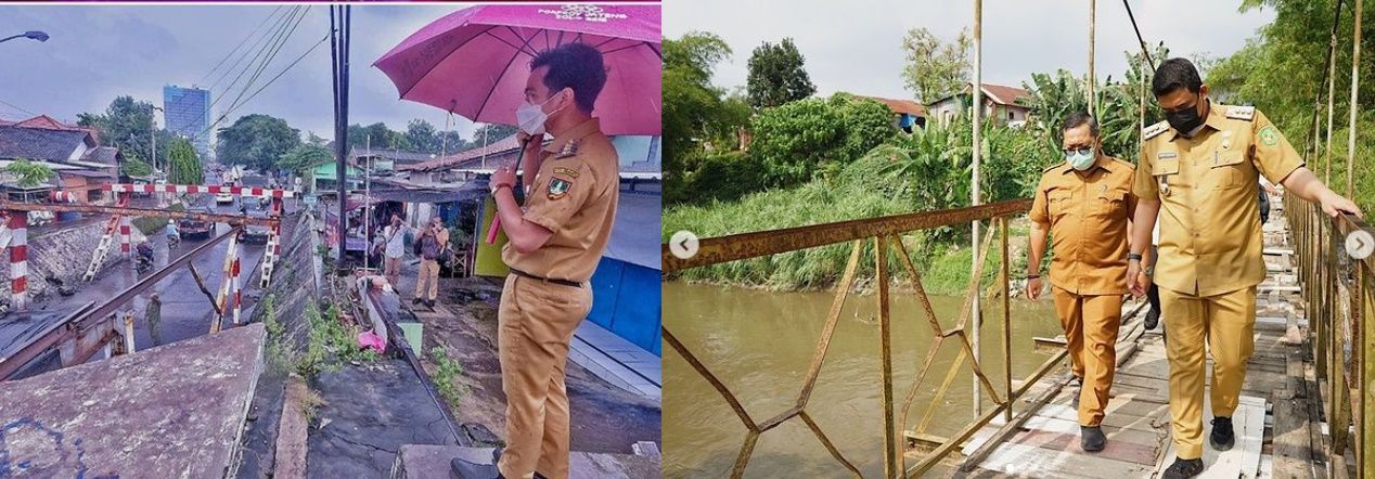 Wali Kota Medan Bobby Nasution mengecek kondisi jembatan. Sedangkan Wali Kota Solo melihat kondisi waduk.