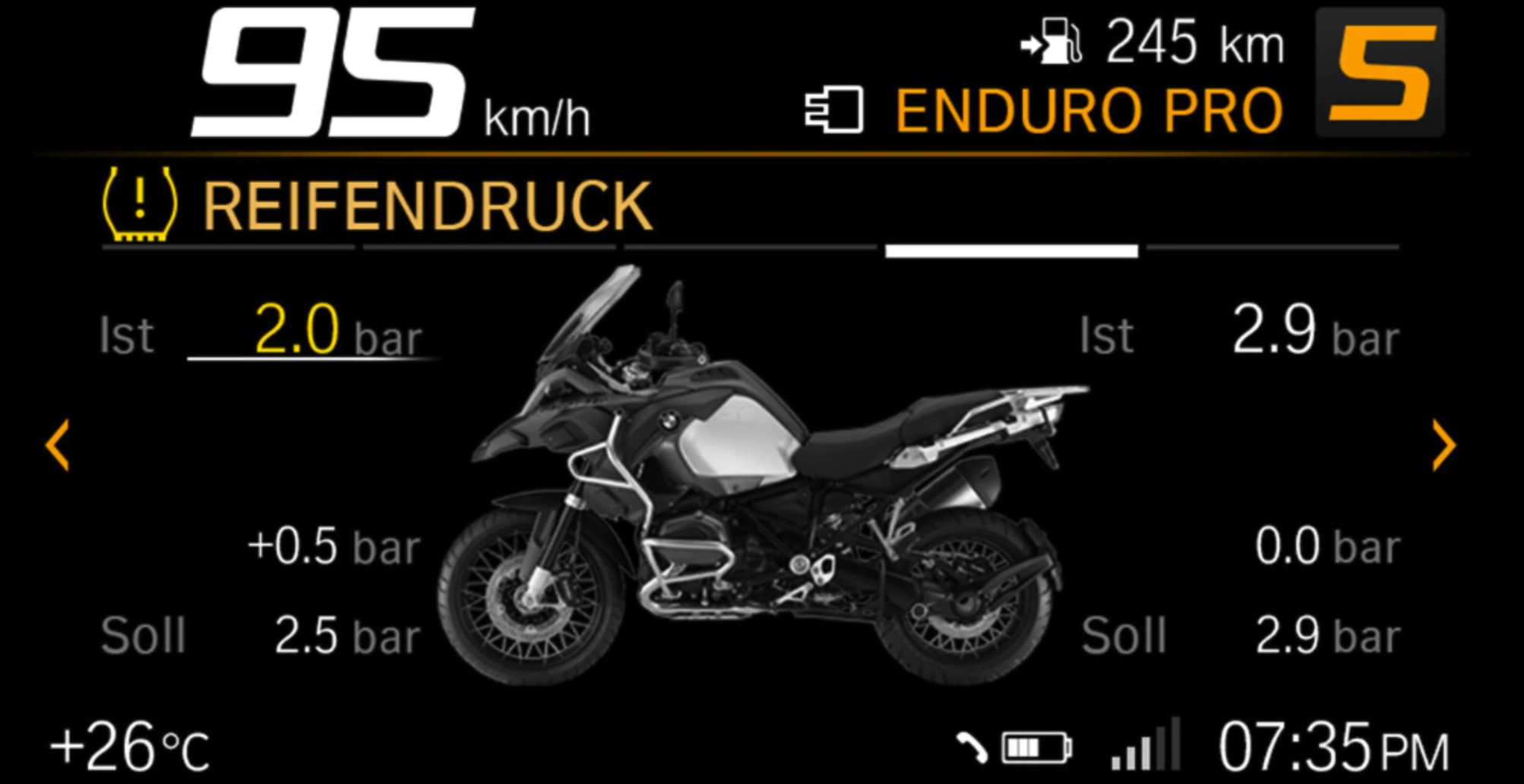 Tekanan Ban pada BMW Motorrad display panel