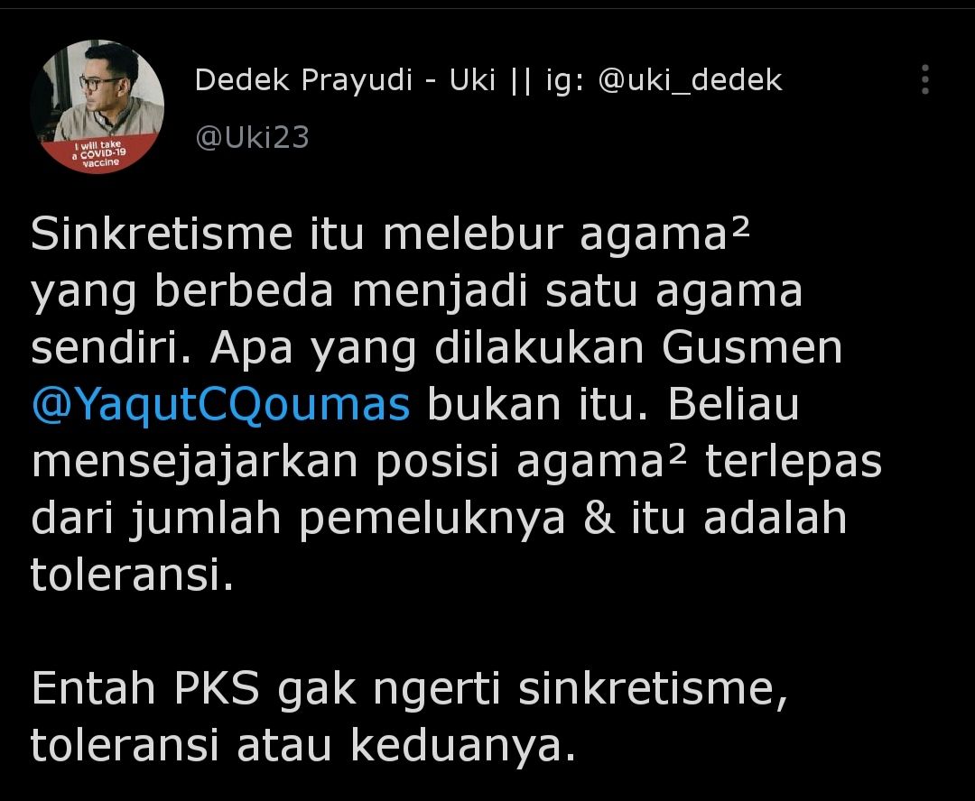 Cuitan Dedek Prayudi yang merespons pernyataan PKS.