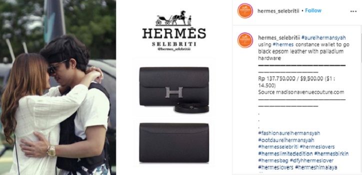 Dipakai saat honeymoon ke Bali, harga tas seserahan Aurel Hermansyah dari brand Hermes, ditaksir mencapai Rp137,7 juta.*