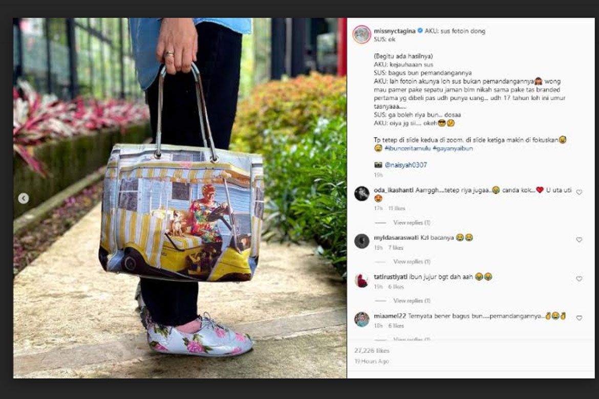 Unggahan foto Nycta Gina dengan tas branded pertamanya