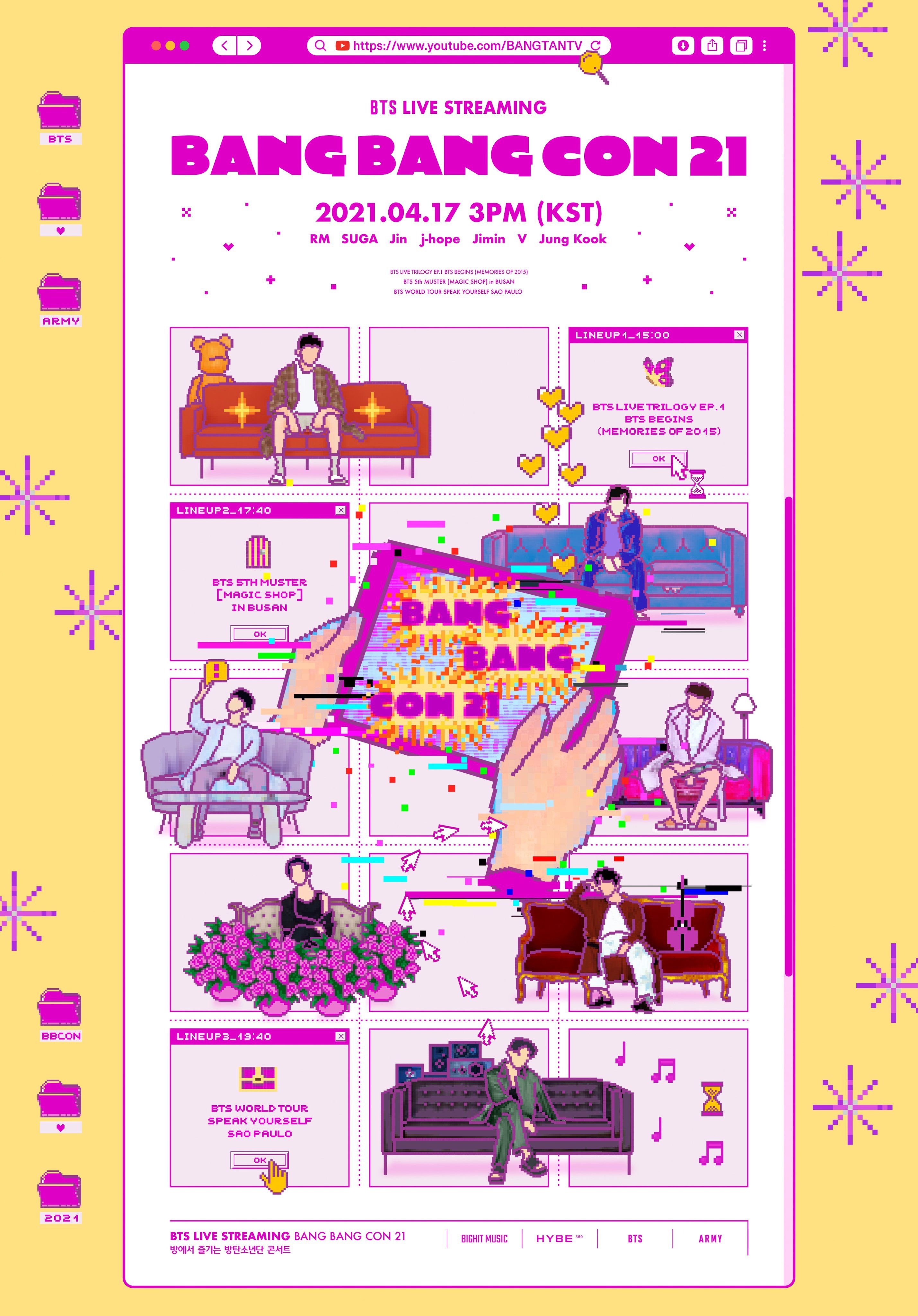 pada 11 April 2021 kemarin, tepatnya pada pukul 22.00 WIB BTS mengupload poster Bang Bang Con 2021.