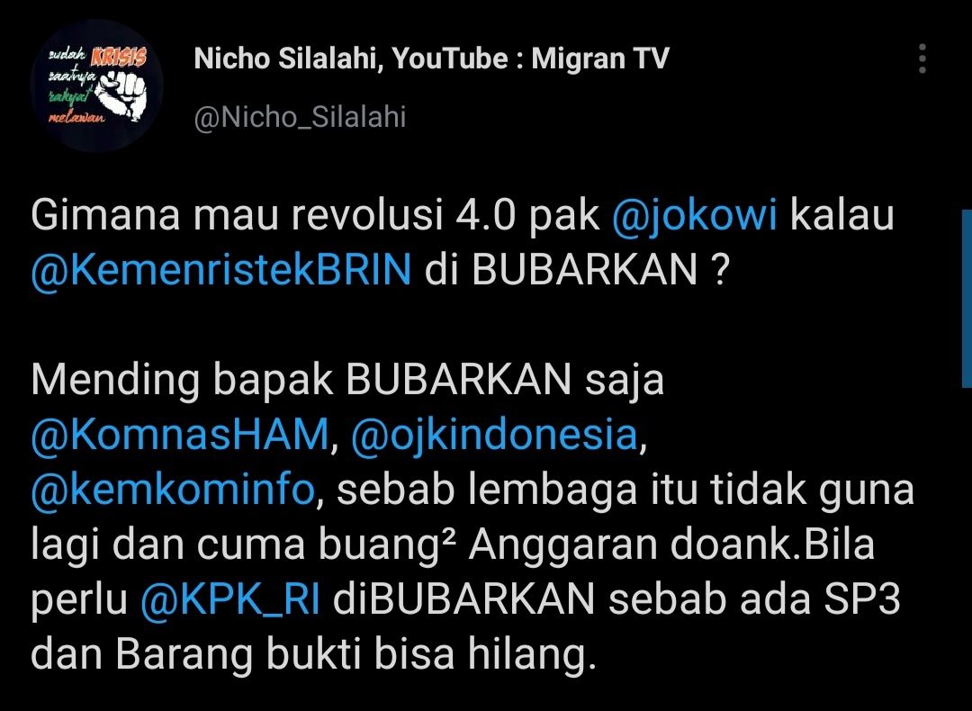 Cuitan Nicho Silalahi yang respons rencana Jokowi bubarkan Kemenristek.