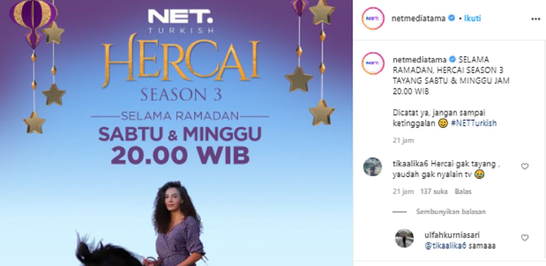 Gara Gara Tv Hanya Tayangkan Hercai Sabtu Dan Minggu Penggemar Ancam Tidak Nyalain Tv Lagi Jurnal Medan