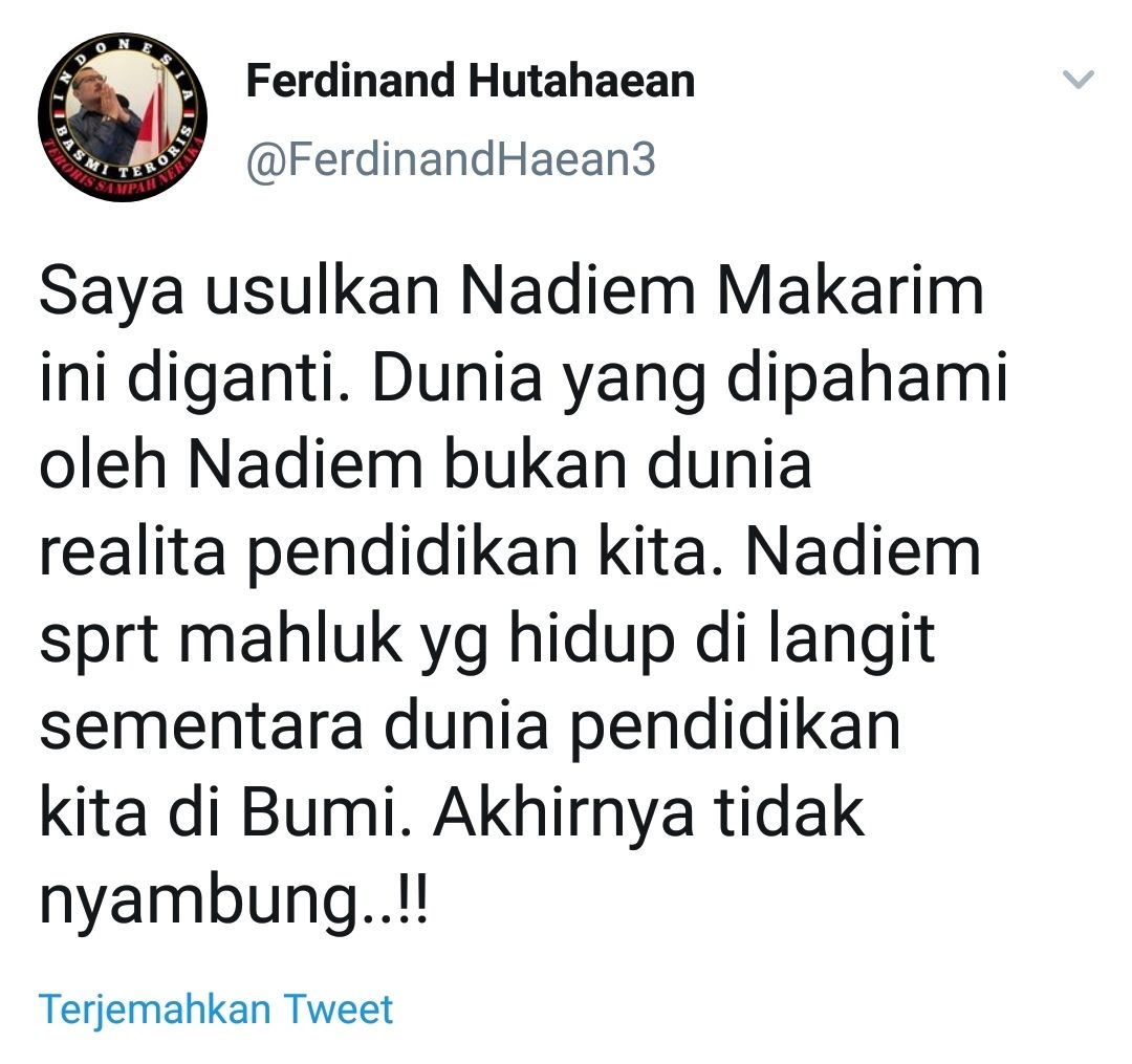 Tangkapan layar Ferdinand Hutahaean di Twitter, Rabu 14 April 2021. 