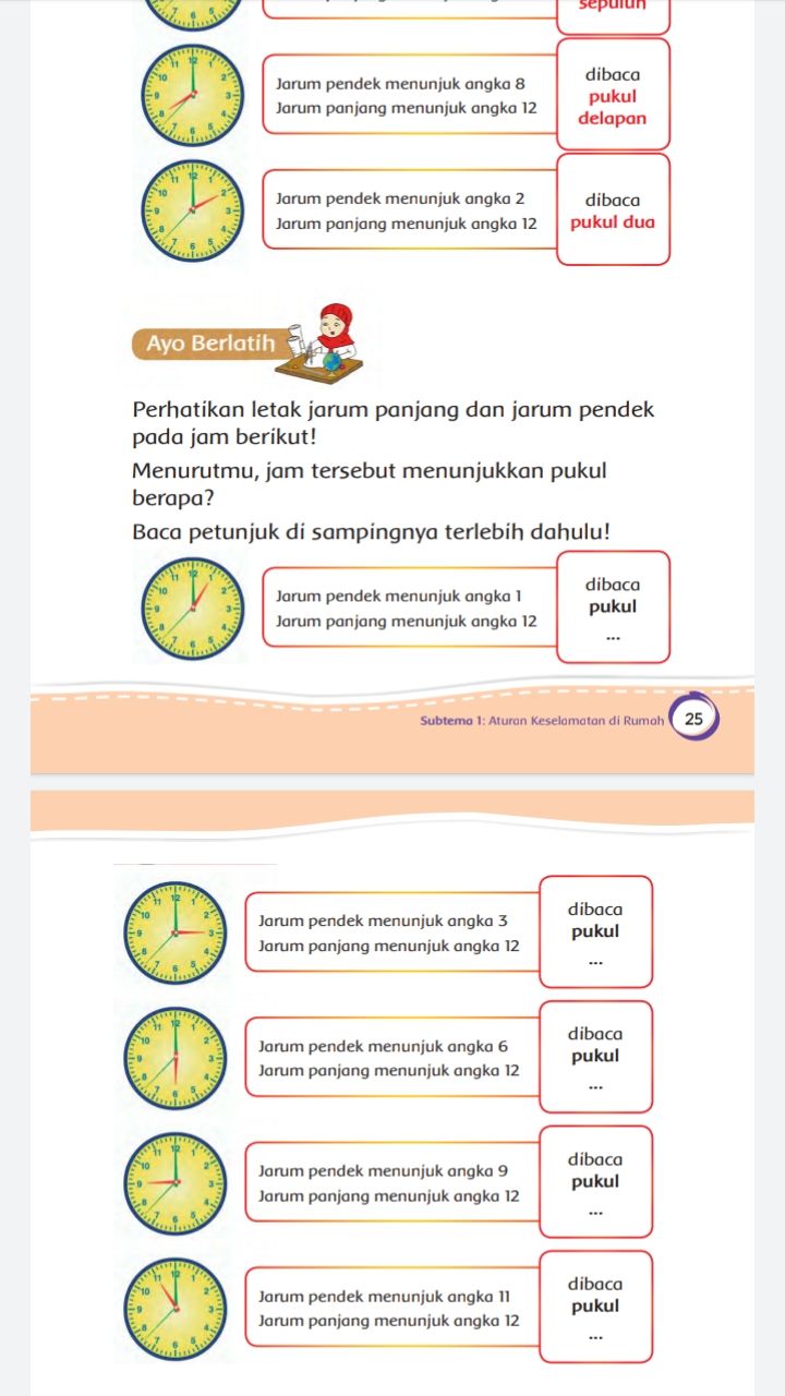 Kunci Jawaban Tema 8 Kelas 2 Halaman 16 17 18 19 20 21 22 23 24 25 Jarum Pendek Angka Satu Dibaca Pukul Satu Metro Lampung News