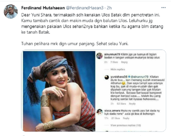 Cuitan Ferdinand Hutahaean pada Yuni Shara setelah tanggapi komentar nyinyir netizen dengan bijak.