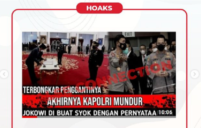 Tangkapan layar video hoaks berisi klaim Jenderal Listyo Sigit mundur dari jabatan Kapolri.