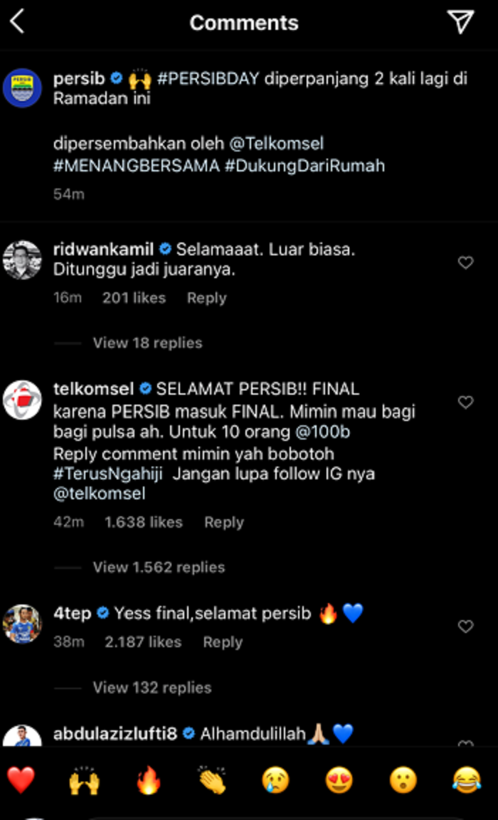 Gubernur Jawa Barat Ridwan Kamil mengucapkan selamat atas kemenangan Persib Bandung dan lolos ke babak final Piala Menpora 2021.*