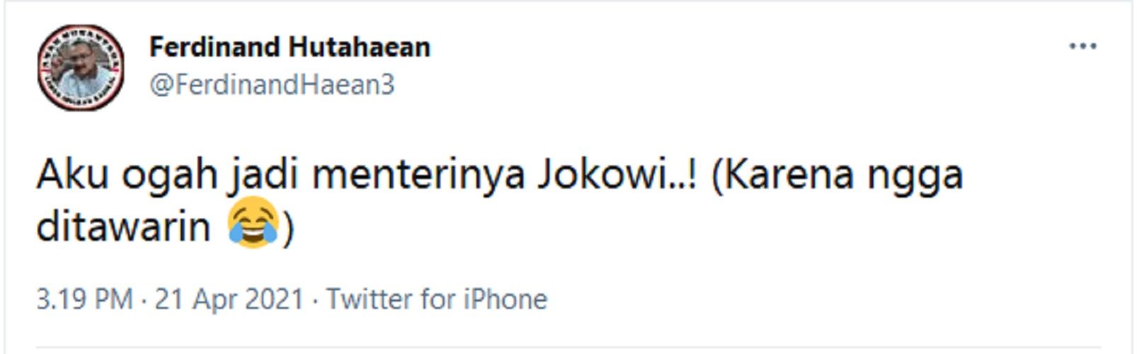 Ferdinand Hutahaean Tolak Jadi Menteri Jokowi, Netizen: Kasihan AHY Lae