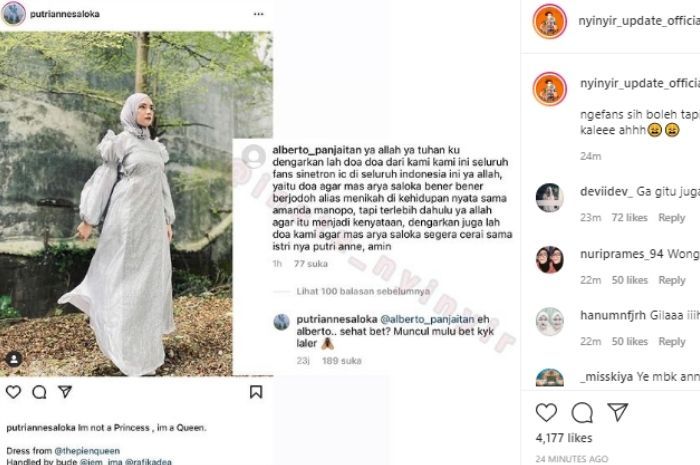 Putri Anne menanggapi komentar seorang netizen yang mendoakan agar dirinya dengan pemeran Aldebaran Ikatan Cinta, Arya Saloka bercerai.*