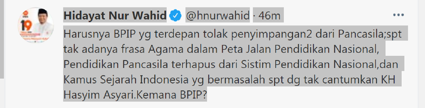 Hidayat Nur Wahid Pertanyakan Peran BPIP dalam Kasus Kamus Sejarah Indonesia yang Diterbitkan Kemendikbud