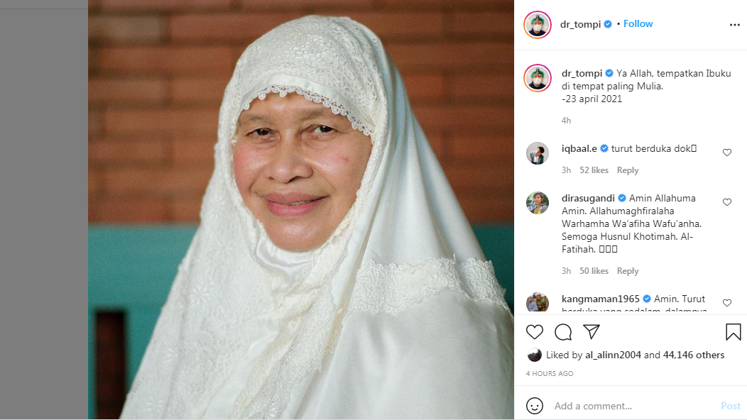 Turut Berduka Cita, Presenter Najwa Shihab Sampaikan Kabar Duka Atas Meninggalnya ibu dari Musisi Tompi