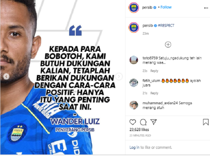 Wander Luiz meminta dukungan dan doa Bobotoh jelang leg kedua final Piala Menpora melawan Persija, Minggu, 25 April 2021.*