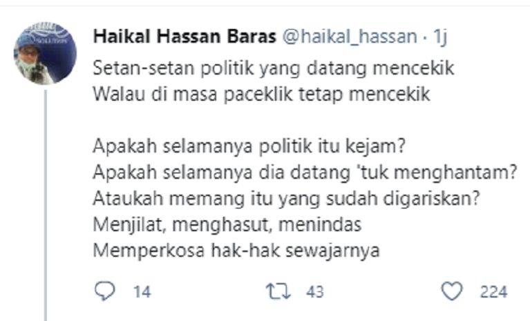 Cuitan Haikal Hassan yang mengutip lagu Iwan Fals 'sumbang' untuk mengkritik pihak-pihak yang menyudutkan Habib Rizieq.