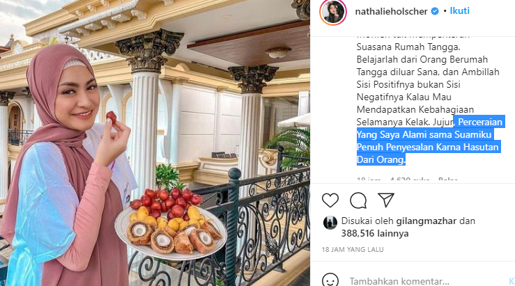 Nathalie Holscher akhirnya mengunggah foto makan buah dengan latar rumah Sule. Netizen ingatkan agar tidak bercerai karena hasutan orang.