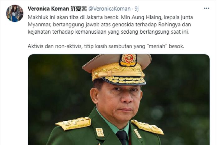 Cuitan Veronica Koman yang meminta 'titipan yang meriah' saat kedatangan Min Aung Hlaing.