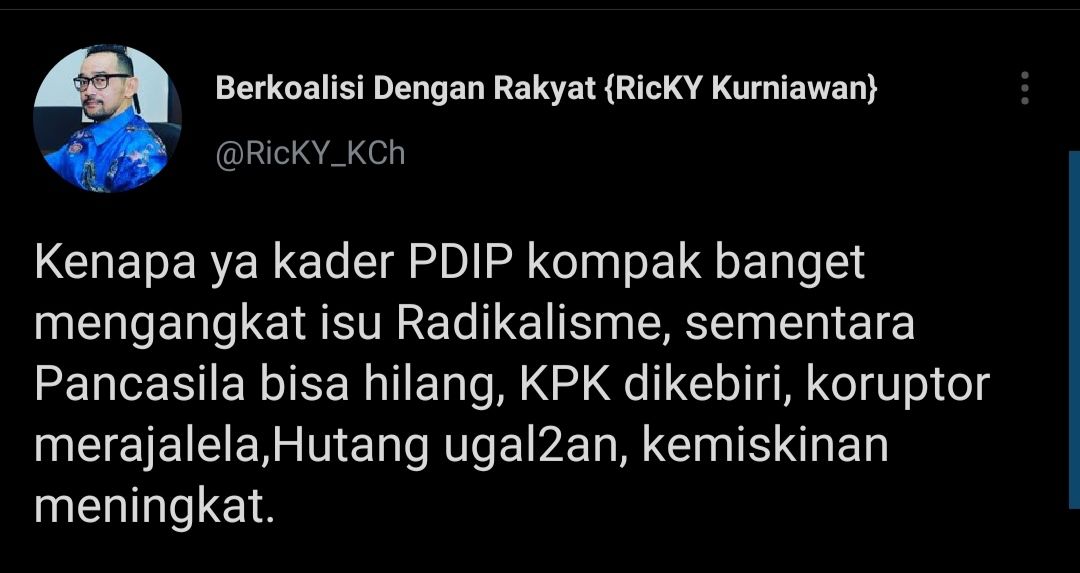 Cuitan Ricky Kurniawan yang respons pernyataan Gubernur Jawa Tengah, Ganjar Pranowo.