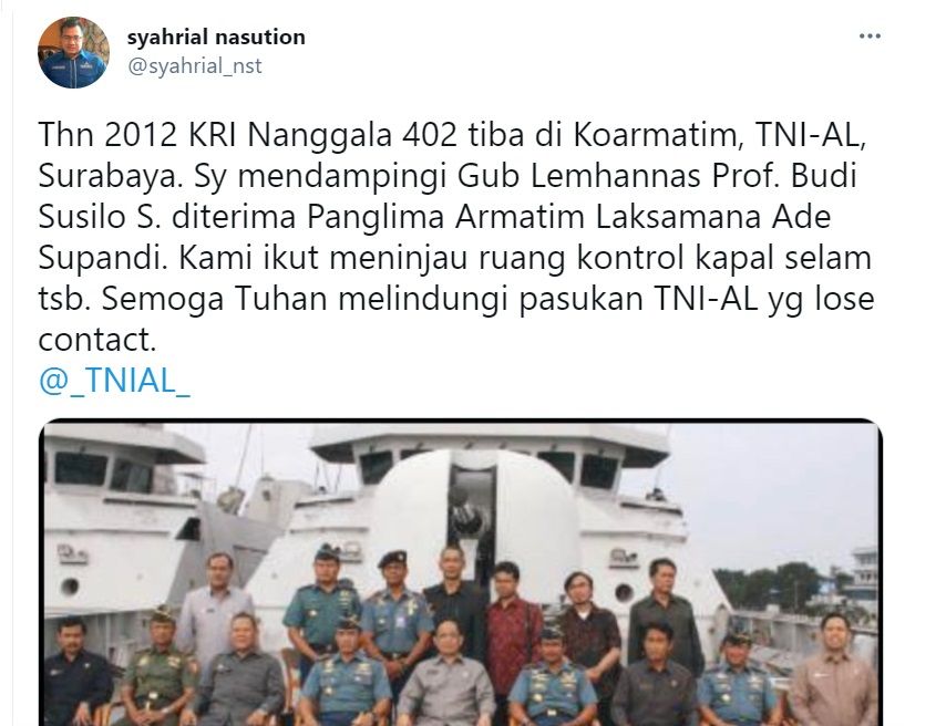 Tangkapan layar cuitan Syahrial Nasution.