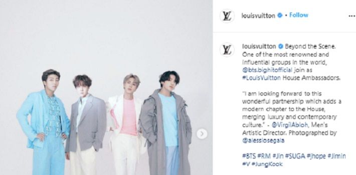 Grup K-Pop BTS resmi menjadi house ambassador Louis Vuitton. Virgil Abloh menyebut jika BTS merupakan grup yang paling berpengaruh.*