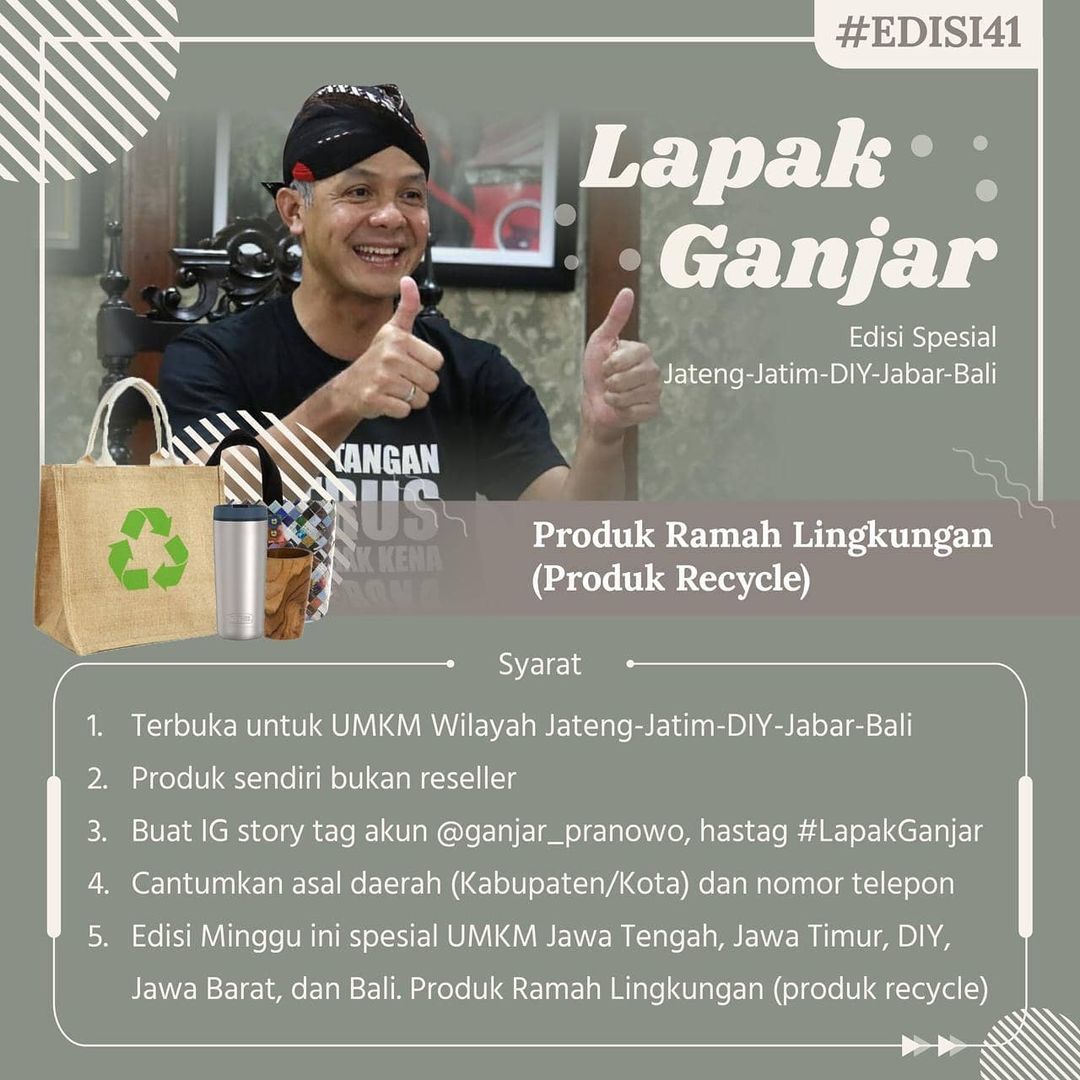 Lapak Ganjar, program milik Gubernur Jawa Tengah, Ganjar Pranowo yang memungkinkan UMKM dipromosikan oleh Ganjar Pranowo