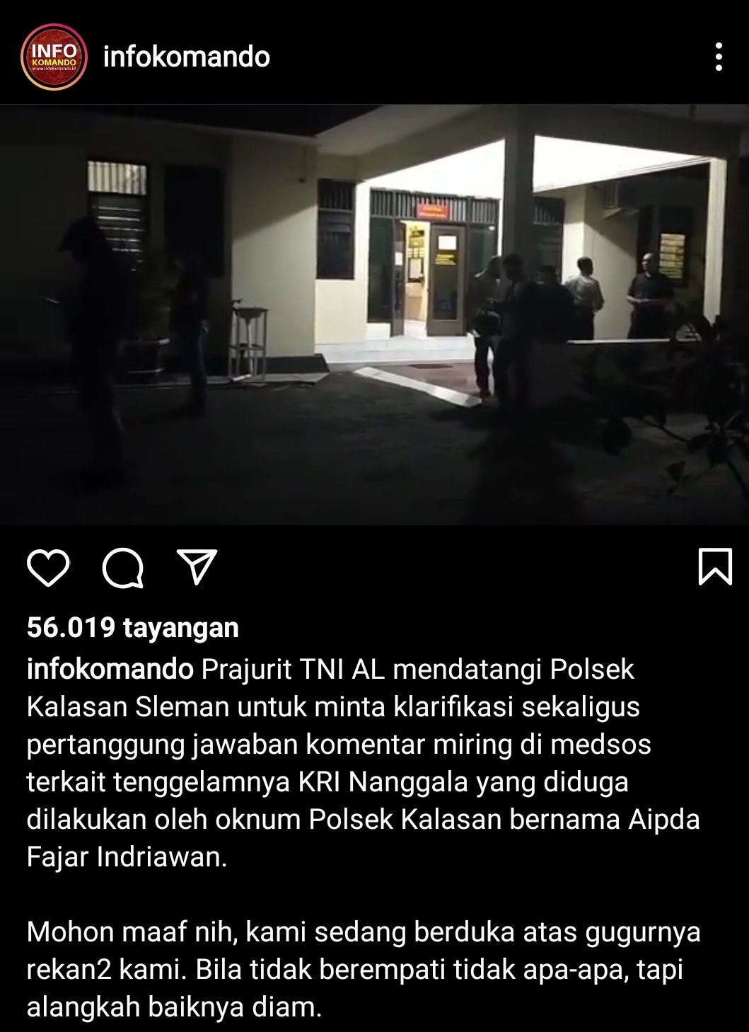 Twngkapan layar sekelompok prajurit TNI AL mendatangi Polsek Kalasan