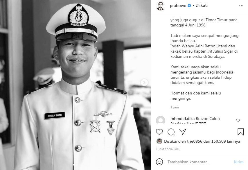 Menhan Prabowo Subianto sampaikan kabar duka untuk ABK Rhesa Tri Sigar