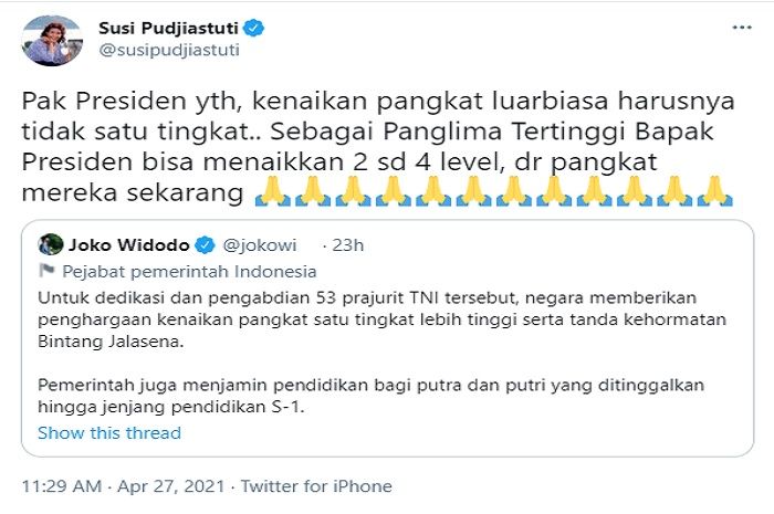 Kritikan Susi Pudjiastuti kepada Jokowi.