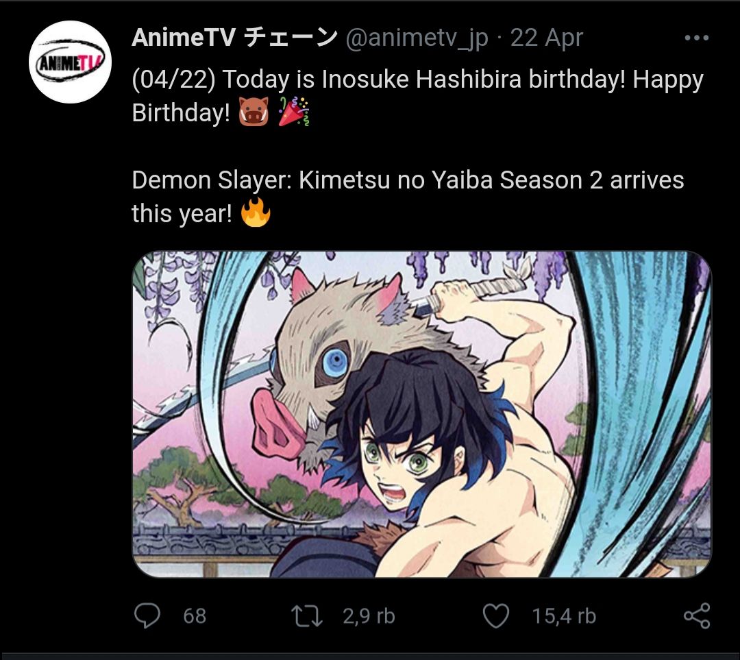 Twitter @animetv_jp sekali lagi menginformasikan anime Kimetsu no Yaiba rilis tahun 2021 ini.