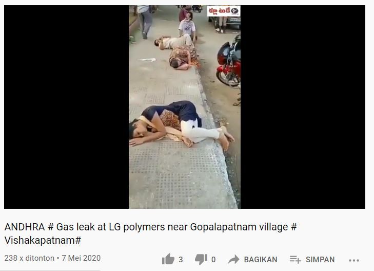 video tersebut memperlihatkan peristiwa kebocoran gas di daerah Visakhapatnam, Andhra Pradesh, India