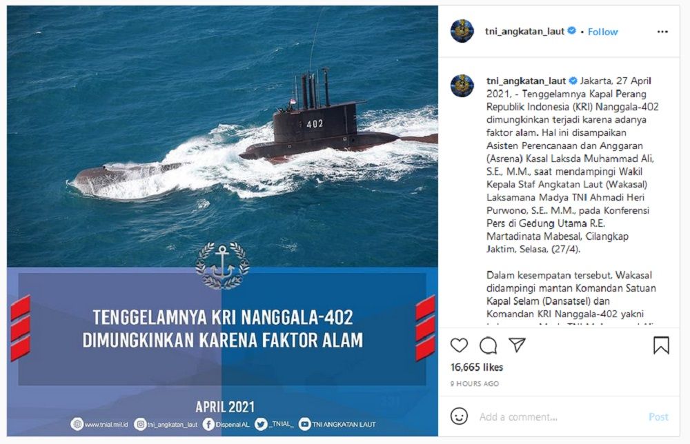 Akhirnya Terungkap, TNI AL Sebut Kapal Selam KRI Nanggala 402 Tenggelam karena ini