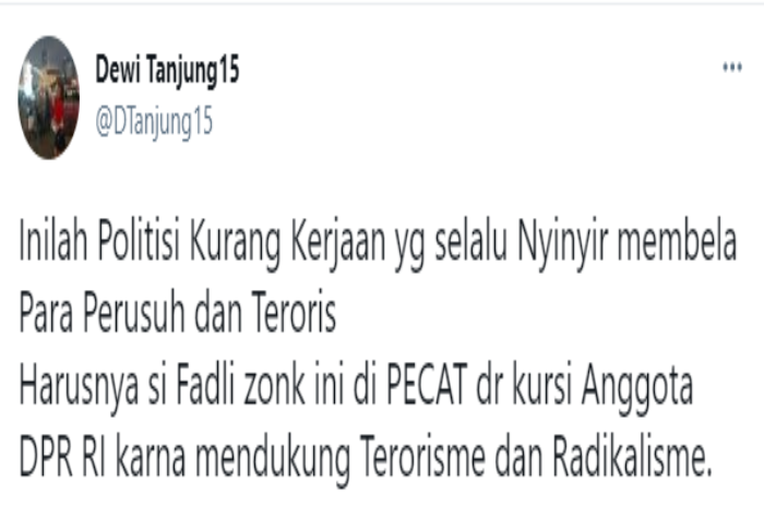 Cuitan Dewi Tanjung yang menanggapi pernyataan Fadli Zon.*