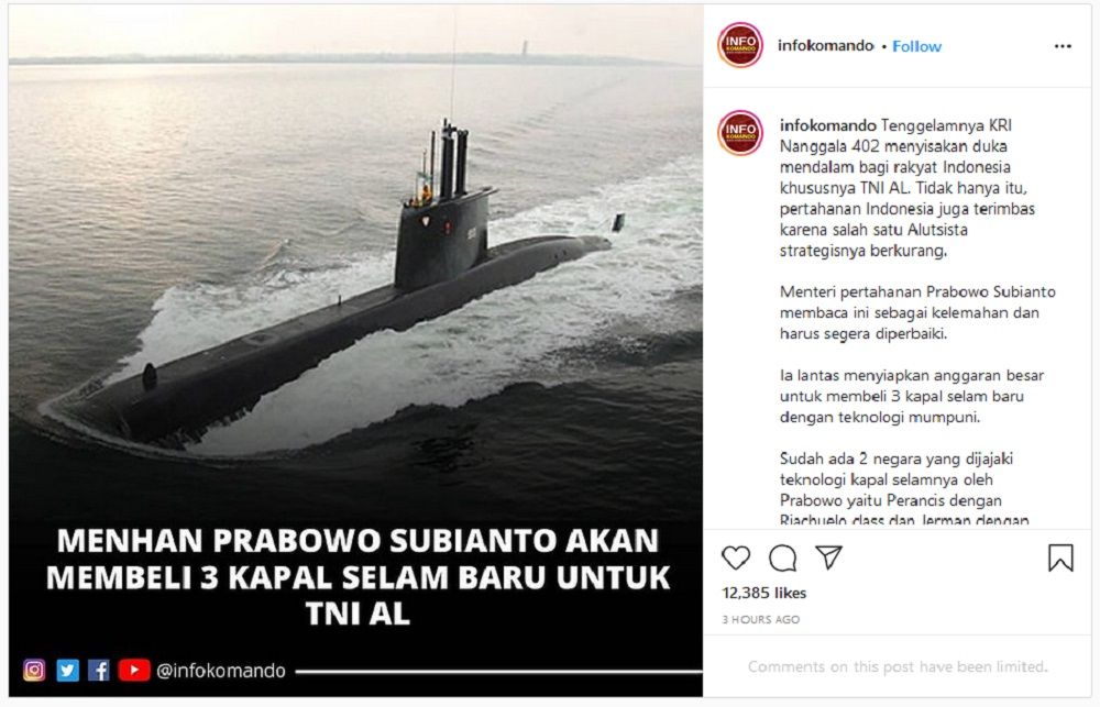 Kabar Gembira, Menhan Prabowo Subianto akan Beli 3 Kapal Selam Pengganti KRI Nanggala 402