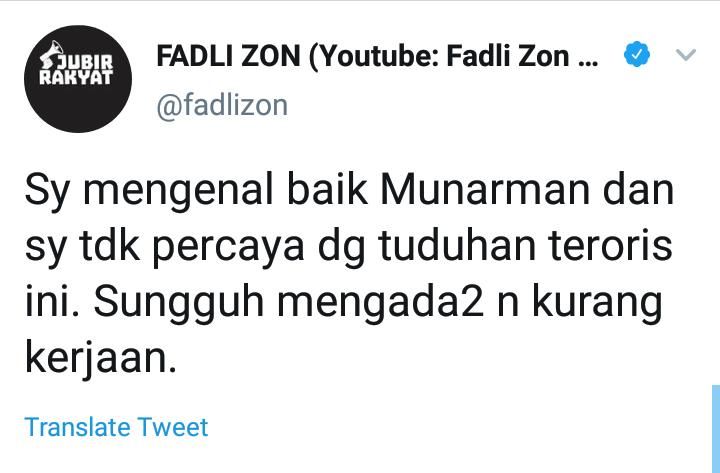 Nama Fadli Zon trending di Twitter usai mengomentari penangkapan eks Sekum FPI, Munarman oleh Densus 88.*