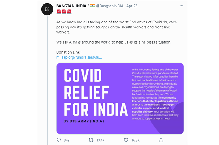 ARMY BTS di India menggalang dana untuk tangani kasus corona