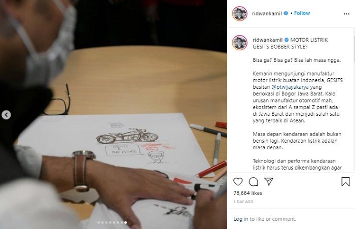 Gubernur Jawa Barat Ridwan Kamil akan berkolaborasi dengan motor listik Gesists dengan desain custom gaya gobber klasik.*