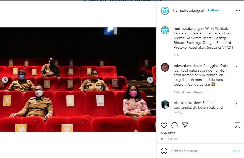 Wakil Walikota Tangerang Selatan Pilar Saga Ichsan Membuka Secara Resmi Bioskop Bintaro Exchange Dengan Standard Protokol Kesehatan, Selasa (27/4/21)