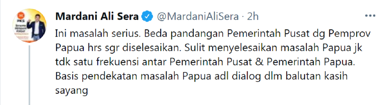 Beda Pemerintah Pusat dan Papua Mengenai Pelabelan KKB Sebagai Teroris, Mardani Ali Sera: Ini Masalah Serius!