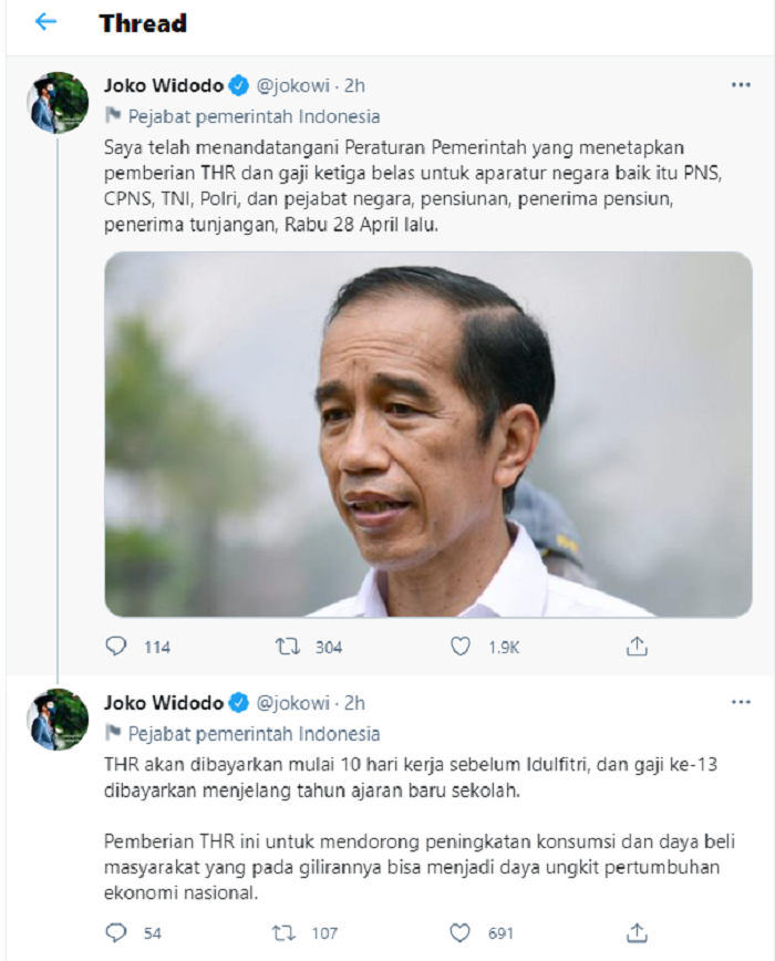 Tangkap layar/Twitter/Jokowi