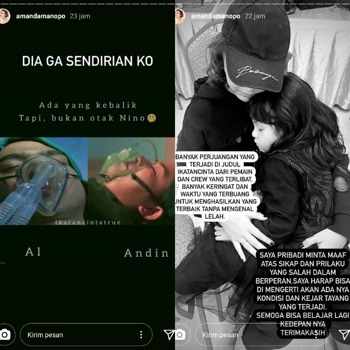 Tangkapan layar Instagram Stories Amanda Manopo soal kesalahan adegan di sinetron "Ikatan Cinta".